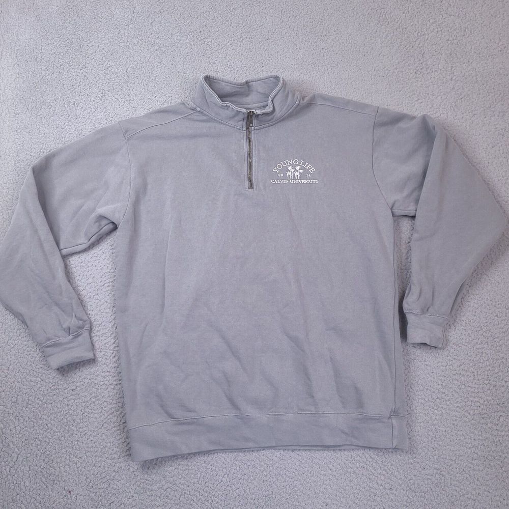 Comfort‎ Colors Sweatshirt Mens Large Gray 1/4 Zip Calvin University Young Life